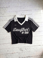 Daughter of God Black Striped Cropped Jersey White - Grace District ®