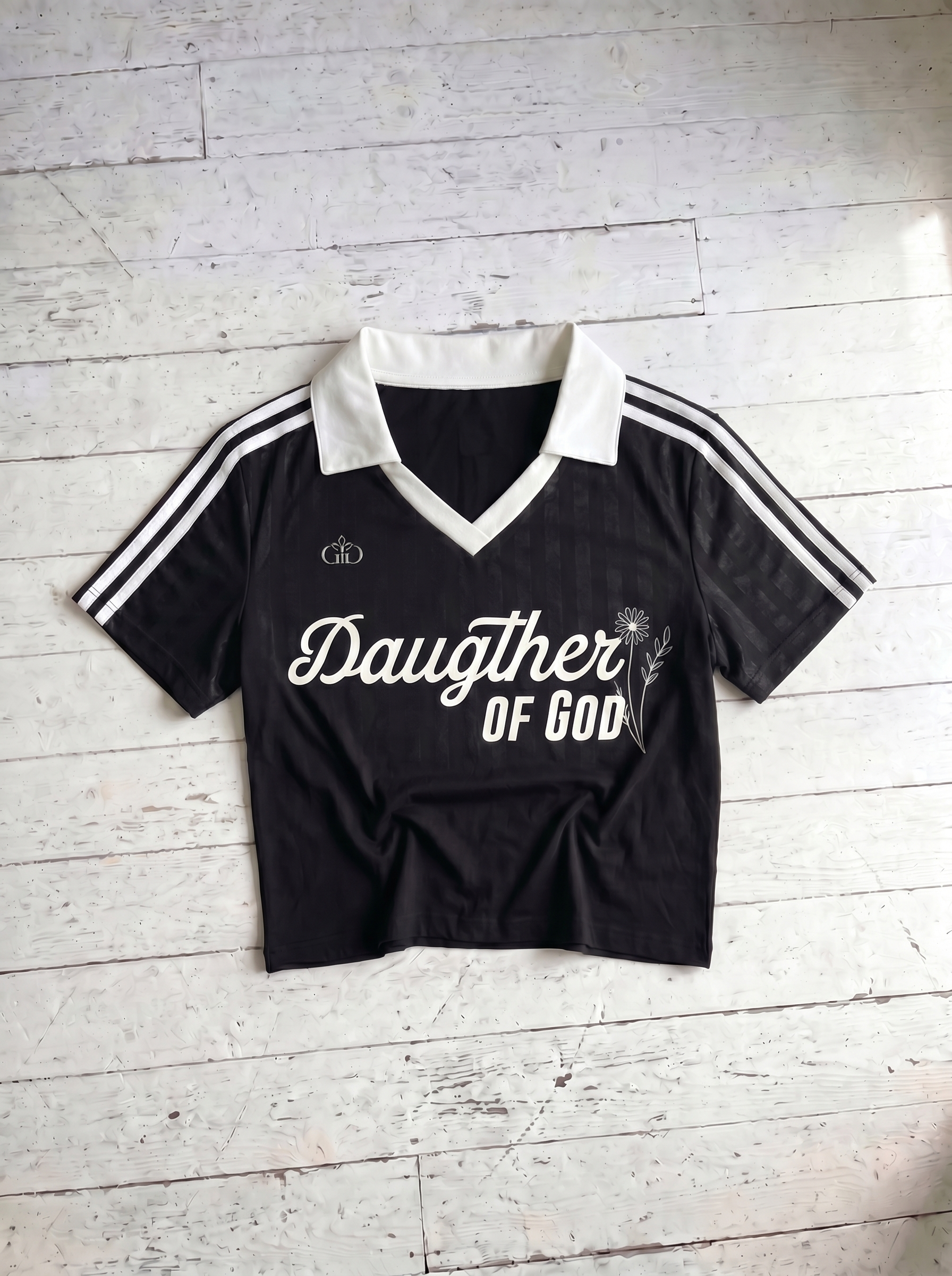 Daughter of God Black Striped Cropped Jersey White - Grace District ®
