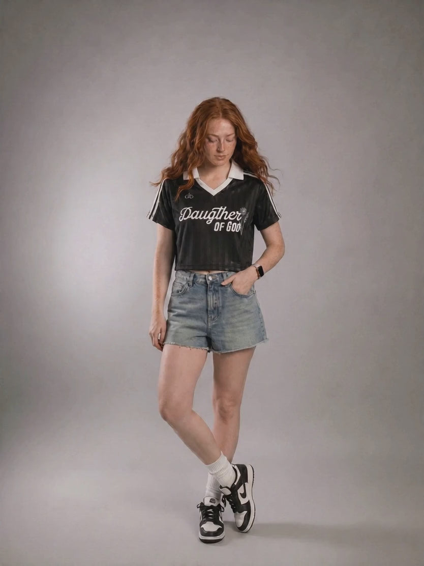 Daughter of God Black Striped Cropped Jersey White - Grace District ®
