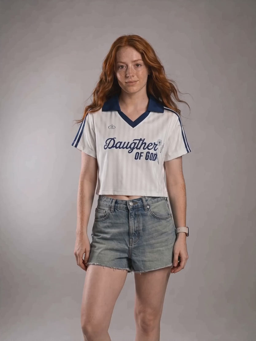 Daughter of God White Striped Cropped Jersey White - Grace District ®