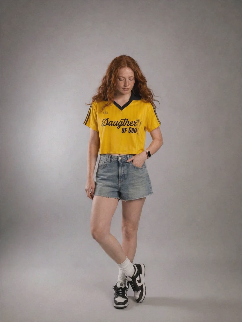 Daughter of God Yellow Striped Cropped Jersey White - Grace District ®