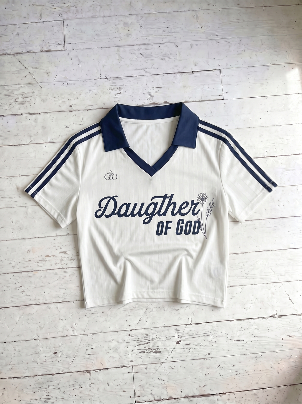 Daughter of God White Striped Cropped Jersey White - Grace District ®