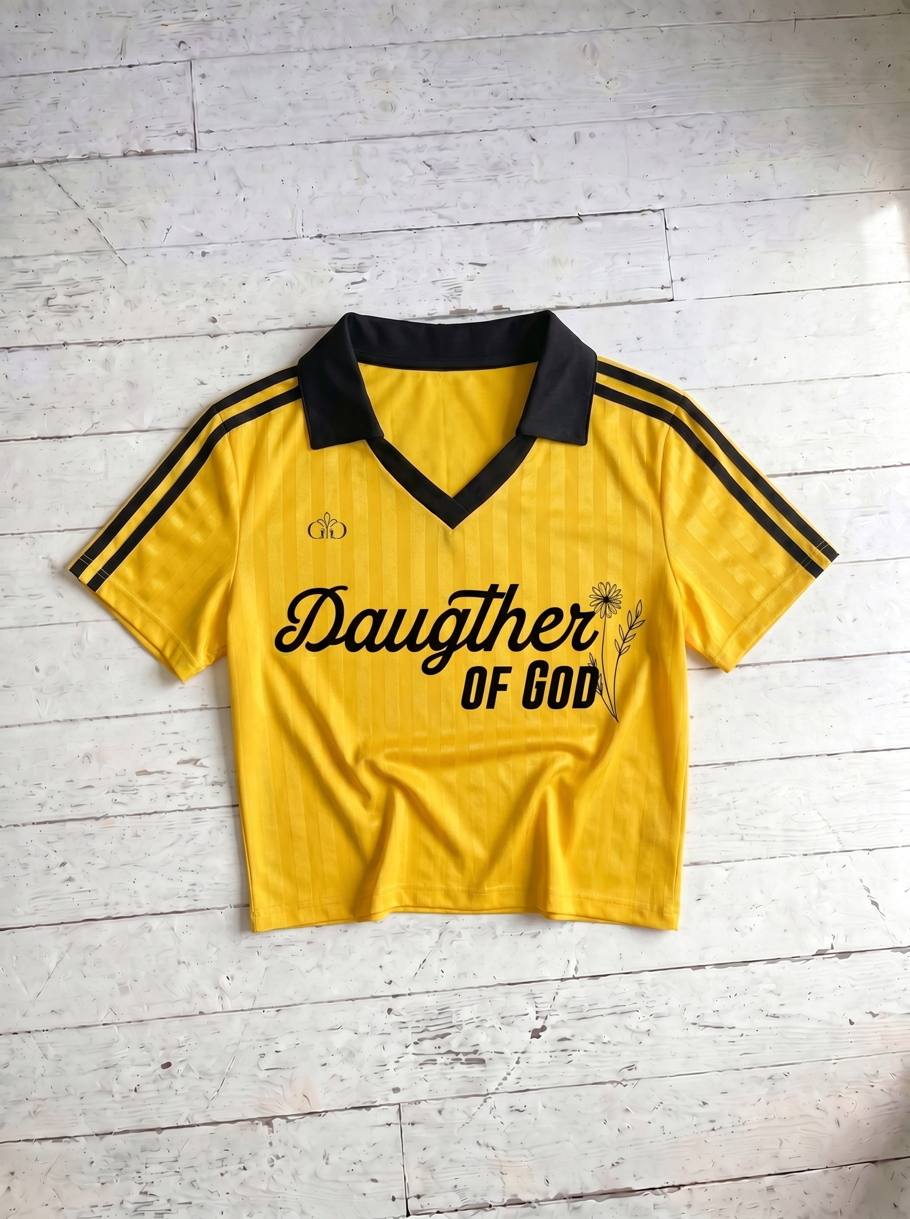 Daughter of God Yellow Striped Cropped Jersey White - Grace District ®